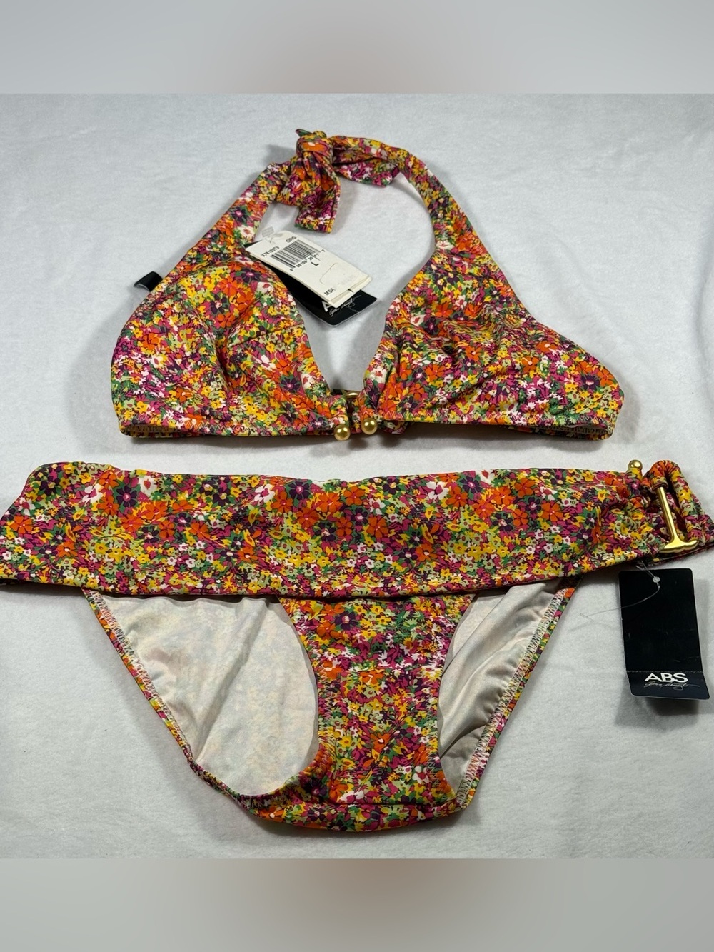 New ABS Allen Schwartz 2 piece hipster floral bikini. Size Large